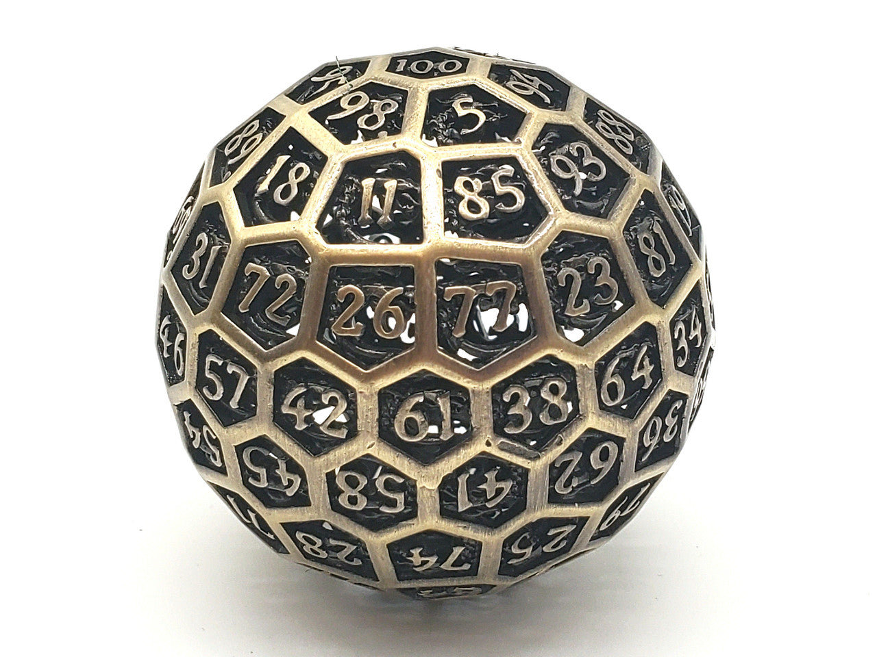 Old School Dice: Hollow Metal 50mm D100 - Dragon's Head - Ancient Gold
