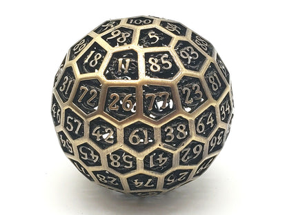 Old School Dice: Hollow Metal 50mm D100 - Dragon's Head - Ancient Gold