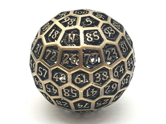 Old School Dice: Hollow Metal 50mm D100 - Dragon's Head - Ancient Gold