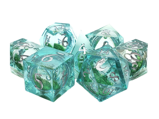 Old School Dice: Sharp Edged 7-Piece Dice Set - Emerald Fury