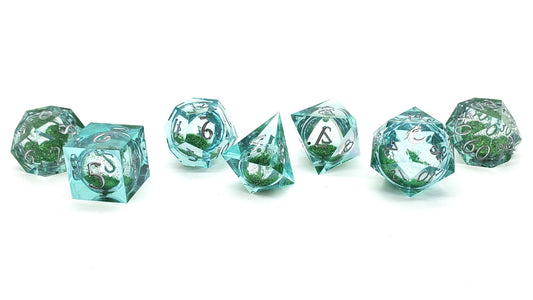 Old School Dice: Sharp Edged 7-Piece Dice Set - Emerald Fury