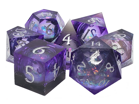 Old School Dice: Sharp Edged 7-Piece Dice Set - Dark Cosmos Fury