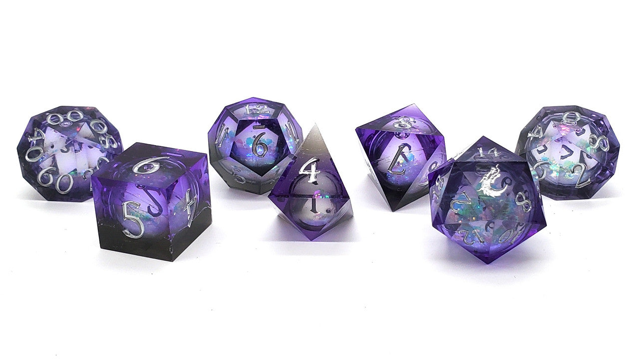 Old School Dice: Sharp Edged 7-Piece Dice Set - Dark Cosmos Fury