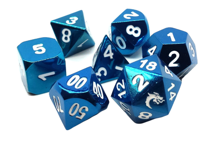 Old School 7 Piece DnD RPG Metal Dice Set: Halfling Forged - Electric Blue