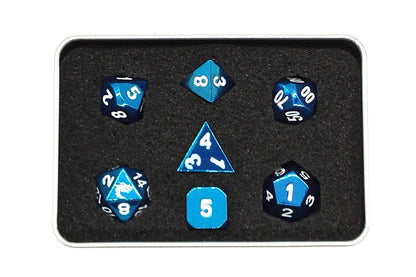 Old School 7 Piece DnD RPG Metal Dice Set: Halfling Forged - Electric Blue