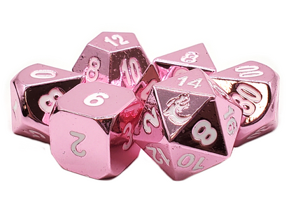 Old School 7 Piece DnD RPG Metal Dice Set: Halfling Forged - Electric Pink