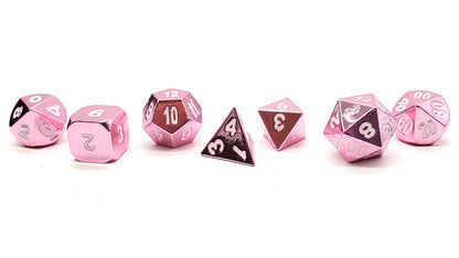 Old School 7 Piece DnD RPG Metal Dice Set: Halfling Forged - Electric Pink