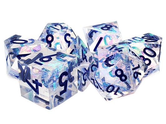 Old School Dice: Sharp Edged 7-Piece Dice Set - Crystal Ice