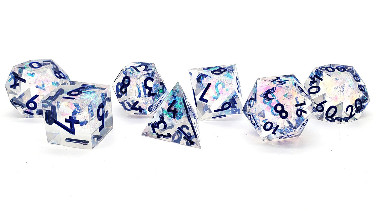 Old School Dice: Sharp Edged 7-Piece Dice Set - Crystal Ice