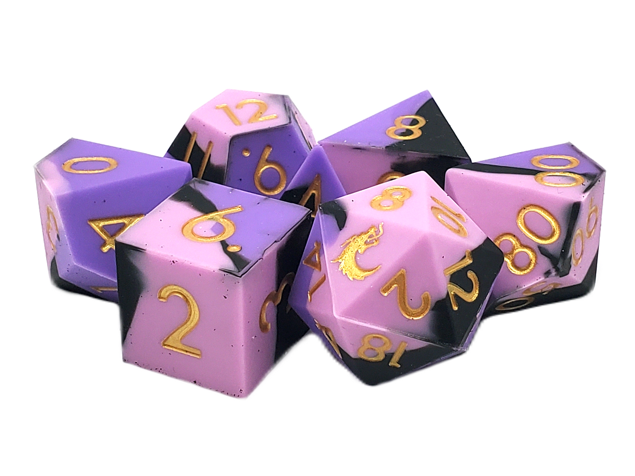 Old School Dice: Silicone 7-Piece Sets - Purple, Pink & Black