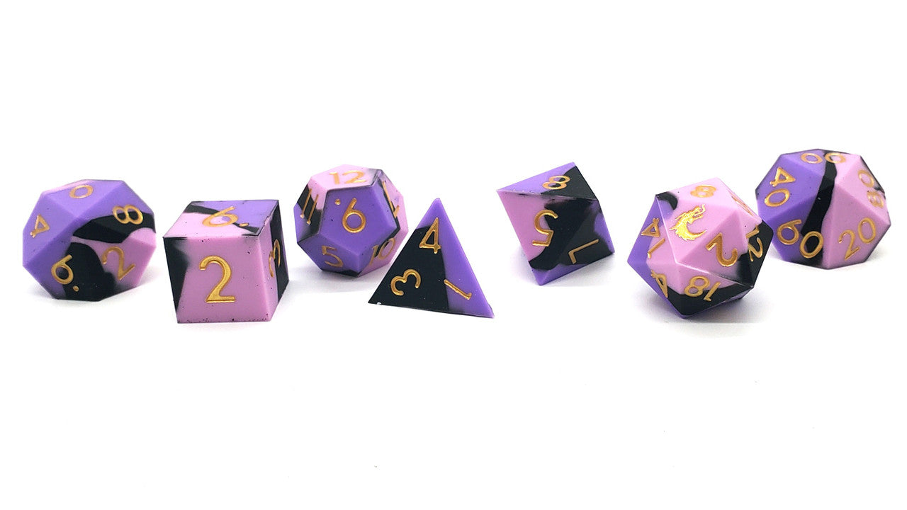 Old School Dice: Silicone 7-Piece Sets - Purple, Pink & Black