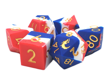 Old School Dice: Silicone 7-Piece Sets - Red, White & Blue