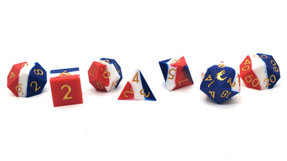 Old School Dice: Silicone 7-Piece Sets - Red, White & Blue