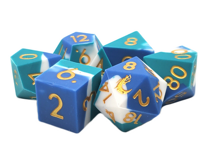 Old School Dice: Silicone 7-Piece Sets - Blue, White & Teal