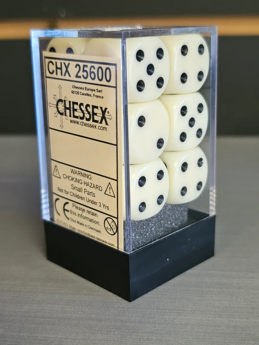 Chessex - Ivory/Black Opaque (16mm d6 Dice Black)