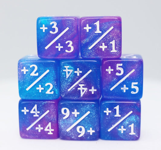Foam Brain - +1/+1 Blue & Purple Glitter Counters for Magic - set of 8