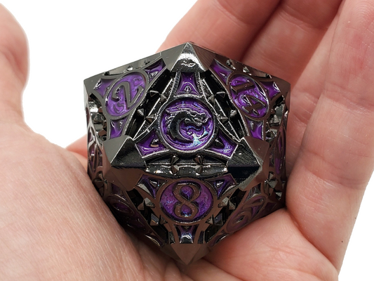 Old School Dice: Metal 40mm D20 - Gnome Forged - Black Nickel w/ Purple