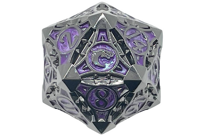 Old School Dice: Metal 40mm D20 - Gnome Forged - Black Nickel w/ Purple