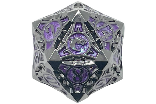 Old School Dice: Metal 40mm D20 - Gnome Forged - Black Nickel w/ Purple