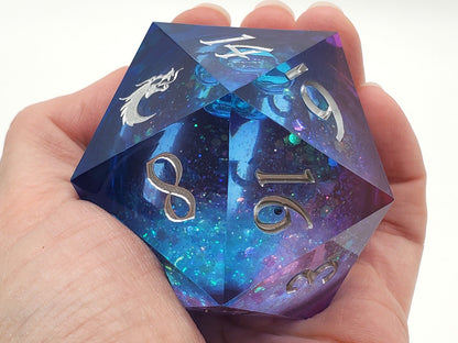 Old School Dice: Sharp Edged 55mm D20 - Liquid Infused - Twilight Fury