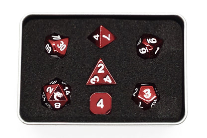 Old School 7 Piece DnD RPG Metal Dice Set: Halfling Forged - Electric Red