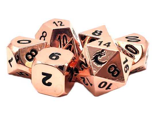 Old School 7 Piece DnD RPG Metal Dice Set: Halfling Forged - Shiny Copper