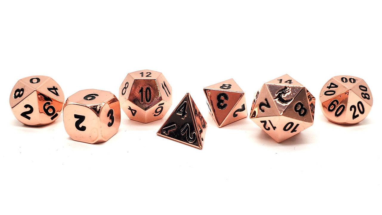 Old School 7 Piece DnD RPG Metal Dice Set: Halfling Forged - Shiny Copper
