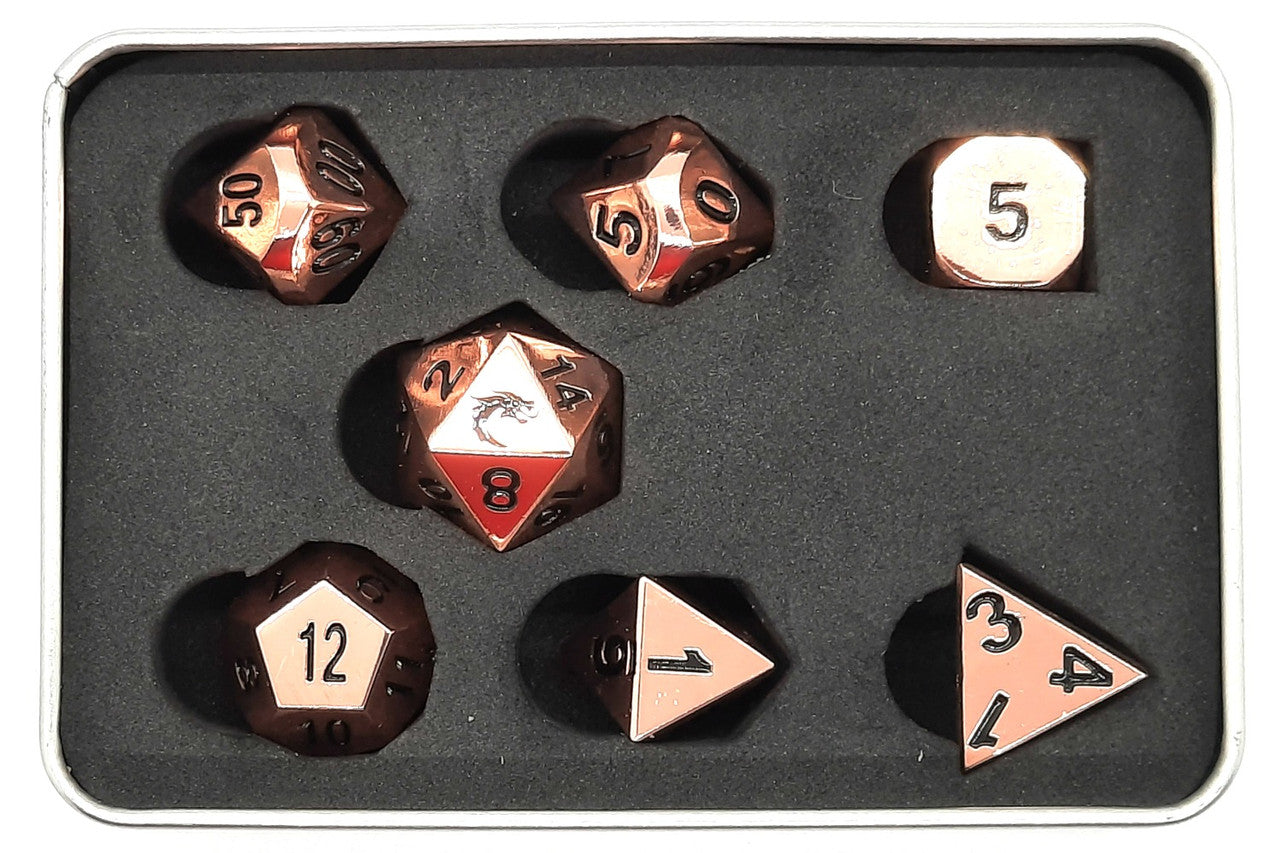 Old School 7 Piece DnD RPG Metal Dice Set: Halfling Forged - Shiny Copper