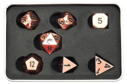 Old School 7 Piece DnD RPG Metal Dice Set: Halfling Forged - Shiny Copper