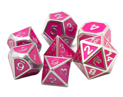 Old School 7 Piece DnD RPG Metal Dice Set: Elven Forged - Metallic Pink