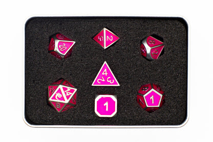 Old School 7 Piece DnD RPG Metal Dice Set: Elven Forged - Metallic Pink