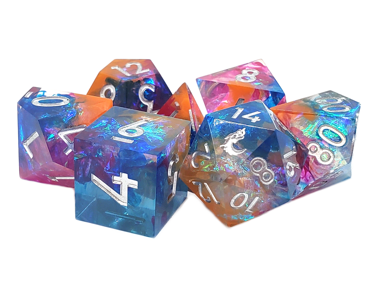 Old School Dice: Sharp Edged 7-Piece Dice Set - Kingfisher