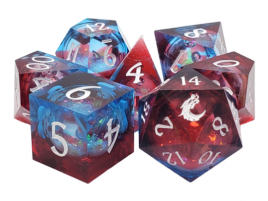 Old School Dice: Sharp Edged 7-Piece Dice Set - Liquid Infused - Space Fury