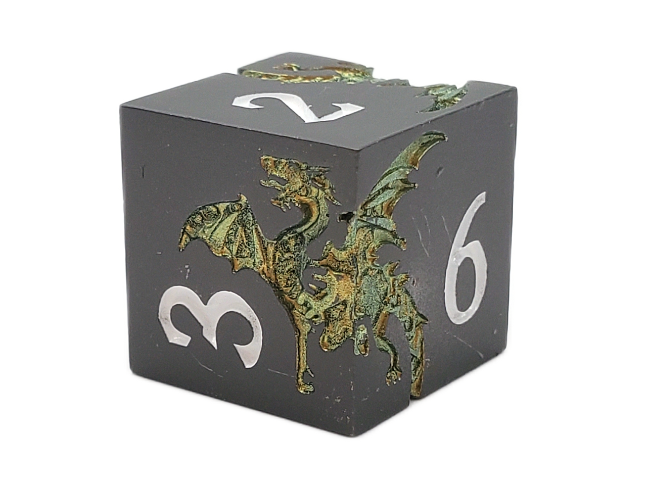 Old School 7 Piece DnD RPG Metal Dice Set: Soaring Dragon - Matte Black w/ Gold
