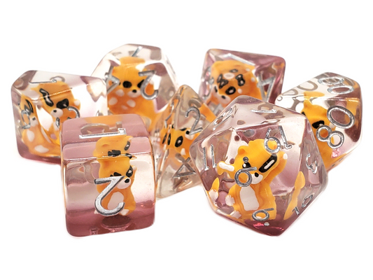 7 Piece DnD RPG Dice Set: Animal Kingdom - Cat - Yellow
