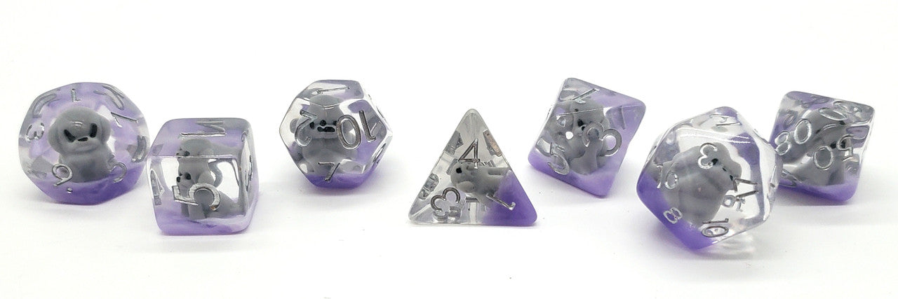 7 Piece DnD RPG Dice Set: Animal Kingdom - Puppy Dog - Grey