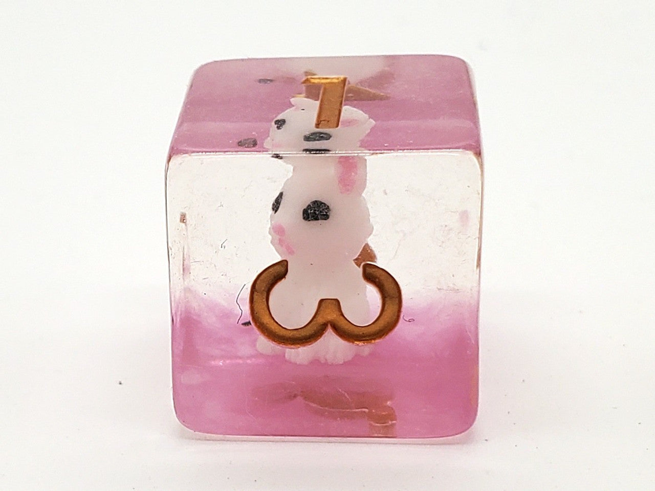 7 Piece DnD RPG Dice Set: Animal Kingdom - Cat - White w/ Pink