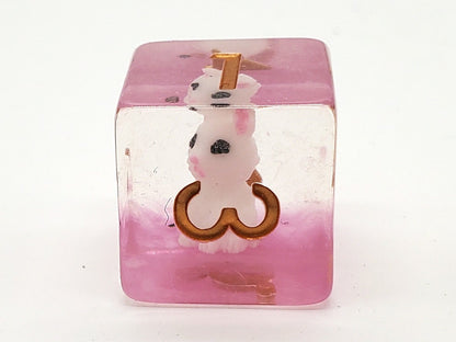 7 Piece DnD RPG Dice Set: Animal Kingdom - Cat - White w/ Pink