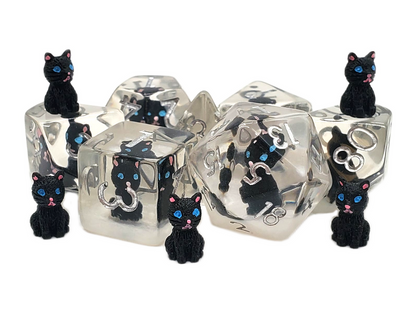 7 Piece DnD RPG Dice Set: Animal Kingdom - Cat - Black