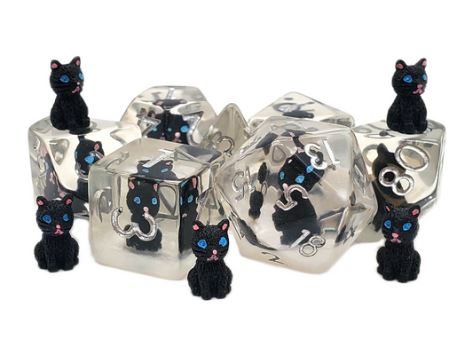 7 Piece DnD RPG Dice Set: Animal Kingdom - Cat - Black