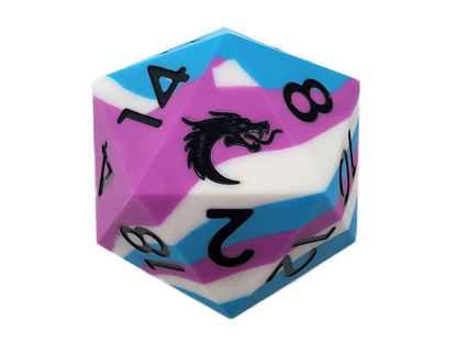 Old School Dice:  Silicone 50mm D20 - Blue, White & Lilac