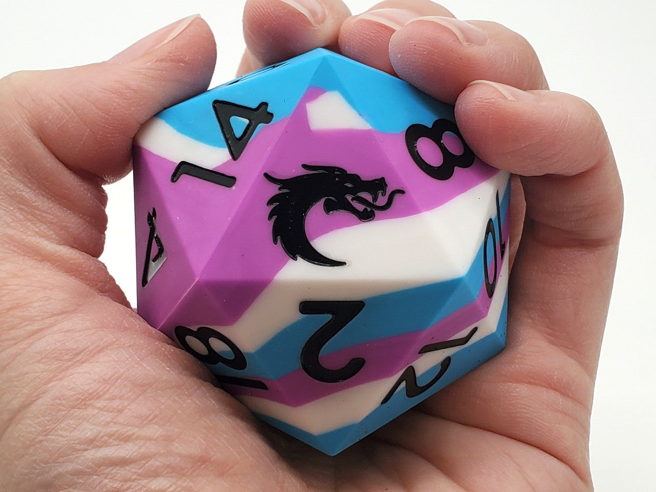 Old School Dice:  Silicone 50mm D20 - Blue, White & Lilac