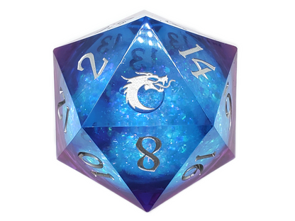 Old School Dice: Sharp Edged 55mm D20 - Liquid Infused - Twilight Fury