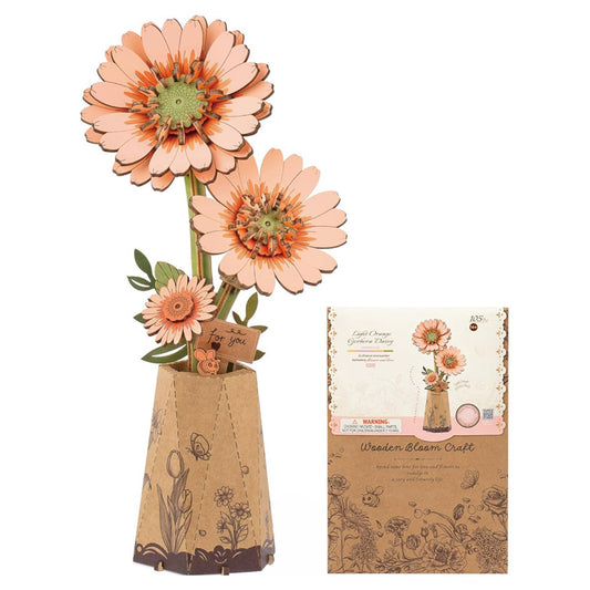 Light Orange Gerbera Daisy, Wooden Bloom Craft