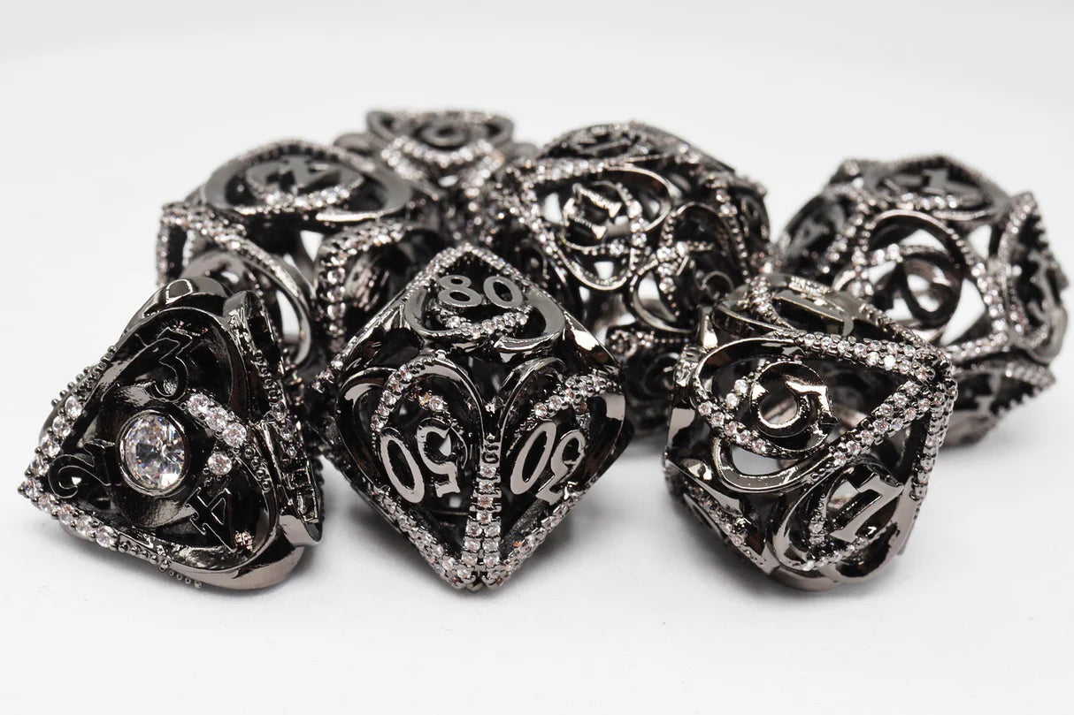 Foam Brain - Hollow Hearts: Jeweled Midnight Metal, Metal RPG Dice Set