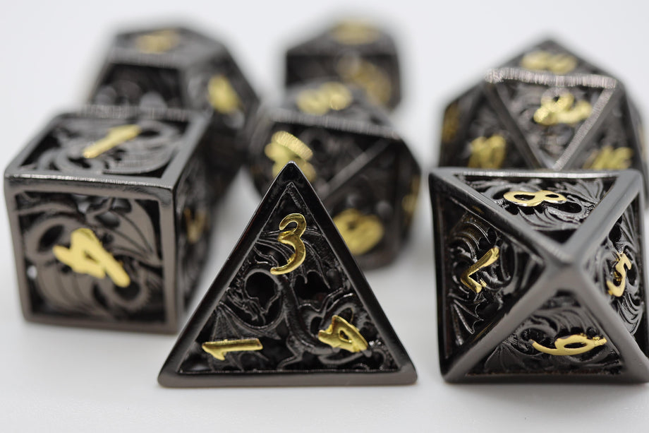 Foam Brain - Dragon Essence: Night - Hollow Metal RPG Dice Set