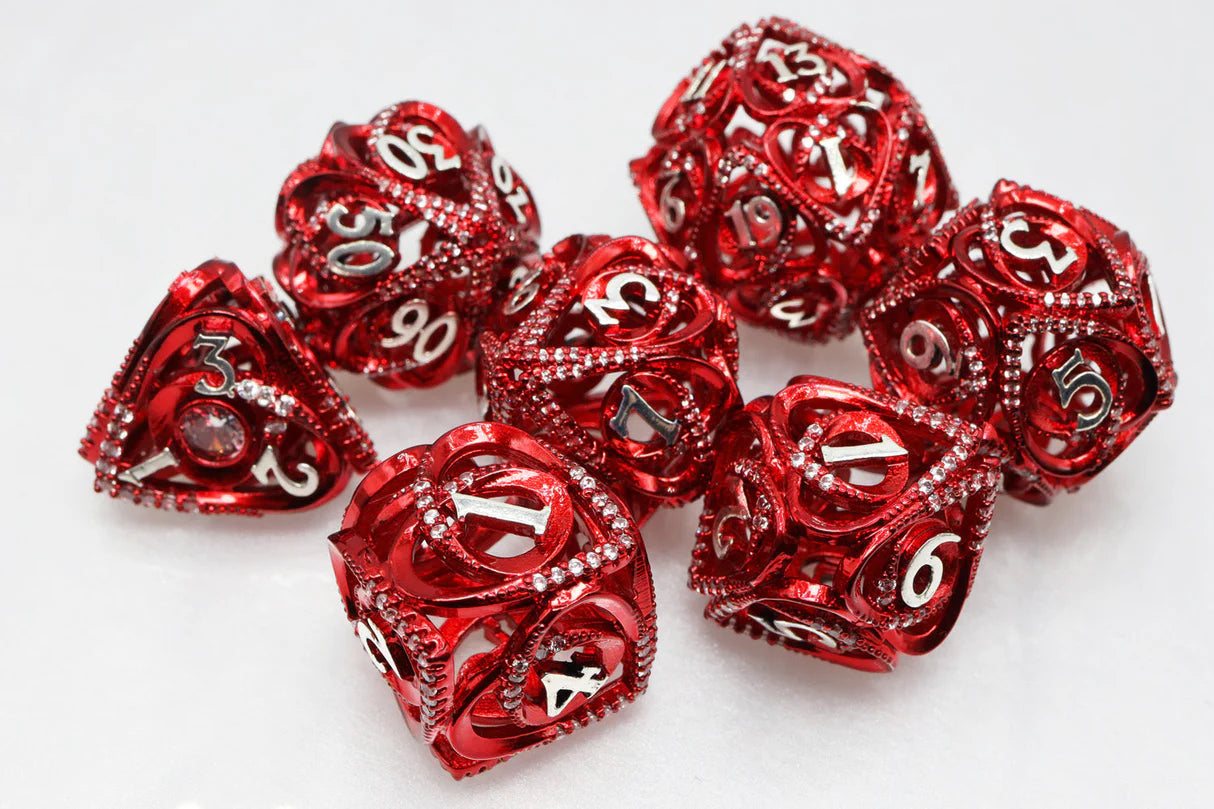 Foam Brain - Hollow Hearts: Jeweled Red, Metal RPG Dice Set