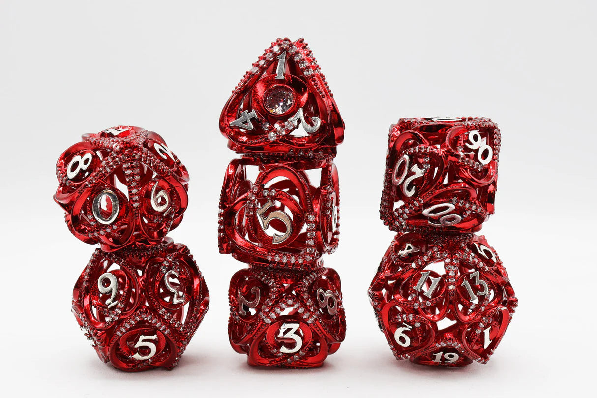 Foam Brain - Hollow Hearts: Jeweled Red, Metal RPG Dice Set