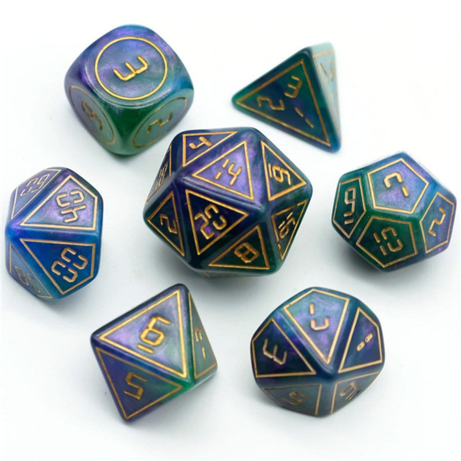 Foam Brain - Cybernated Purple &Green RPG Dice Set