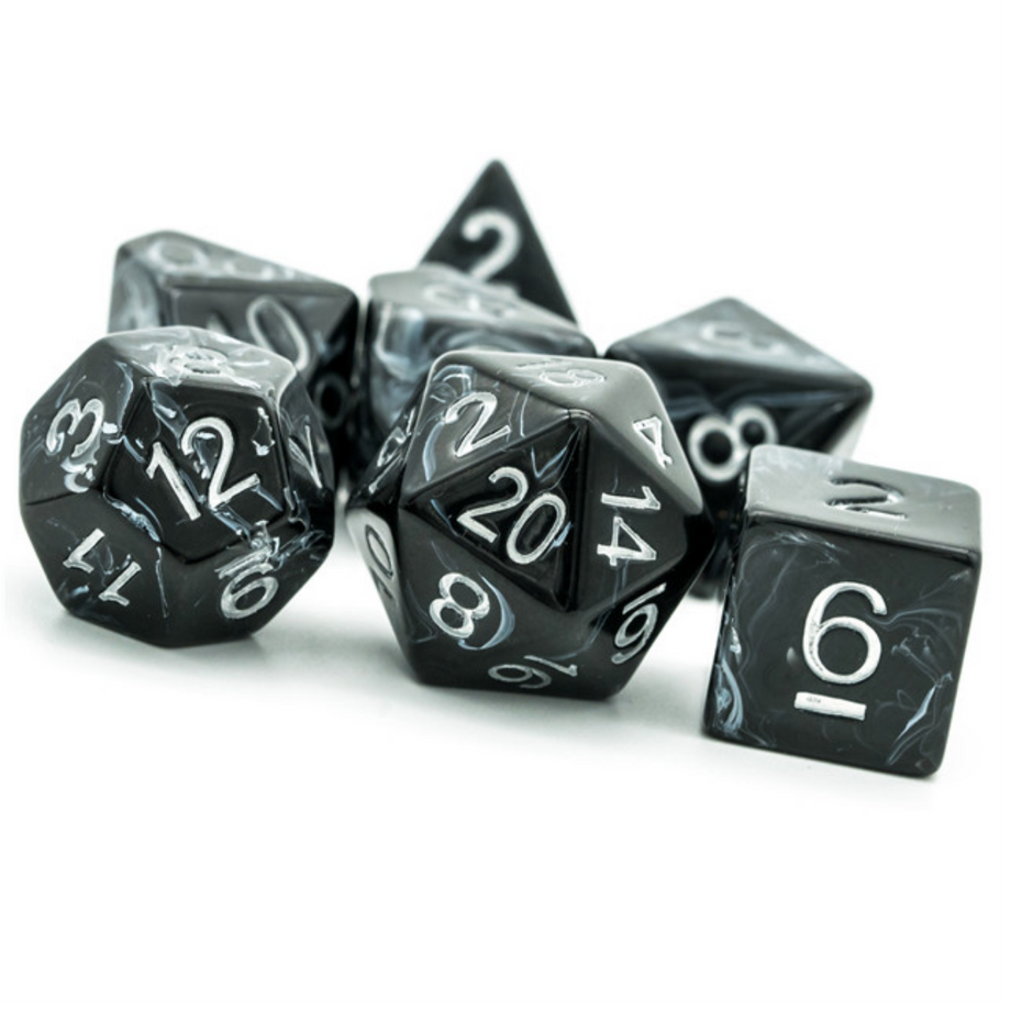 Foam Brain - Black Brushed White Silk RPG Dice Set